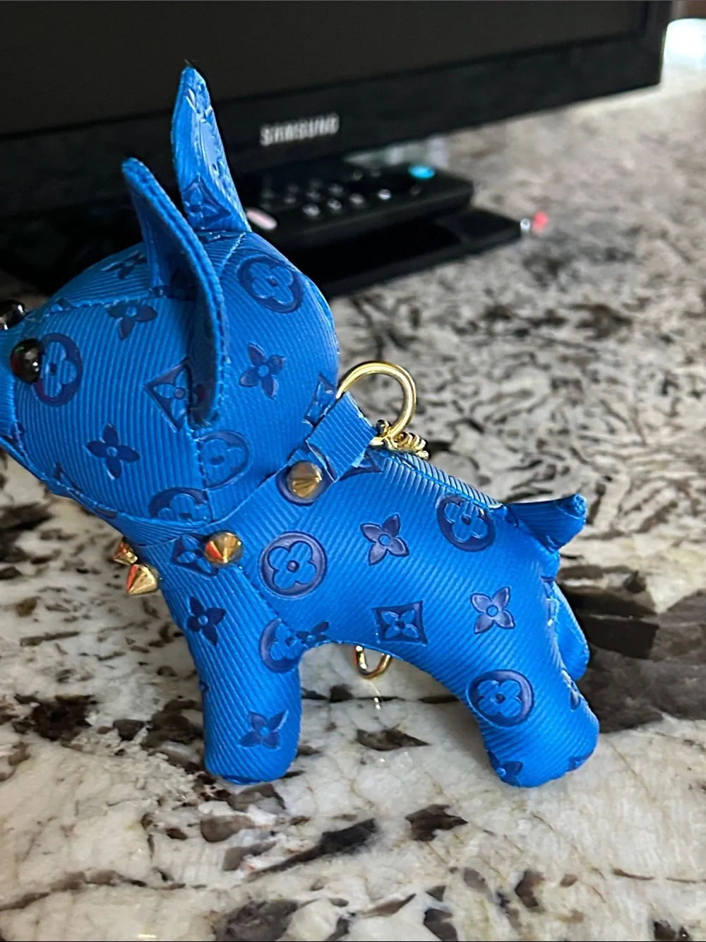 Louis Vuitton Bright Blue Monogram Bulldog Charm with Gold Hardware